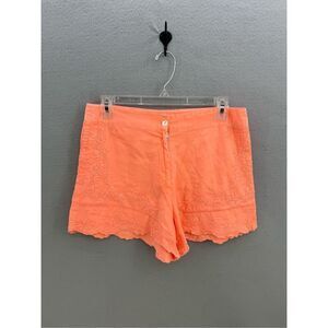 Juliet Dunn London Womens Orange Tonal Hand Embroidery High Waist Shorts Size 6